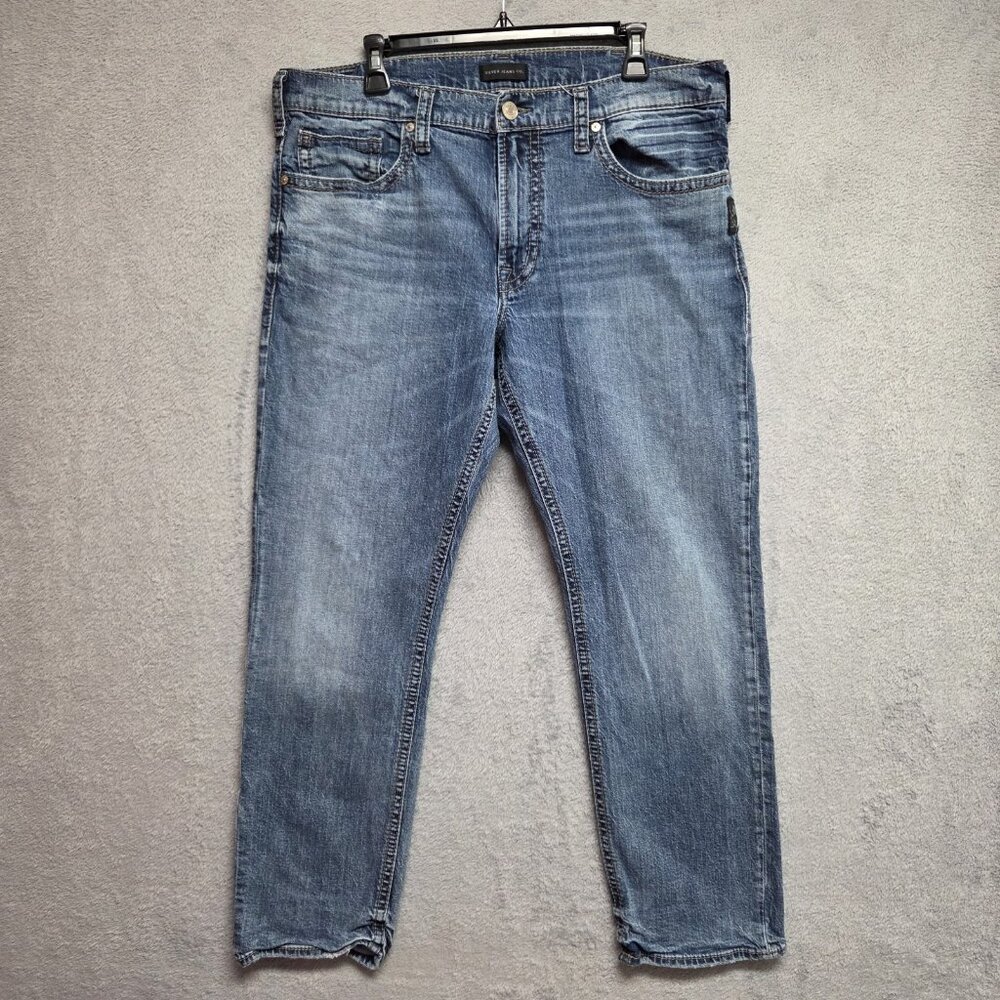 Silver Jeans Mens 36x29 Blue Eddie Relaxed Straight Stretch Denim Distressed